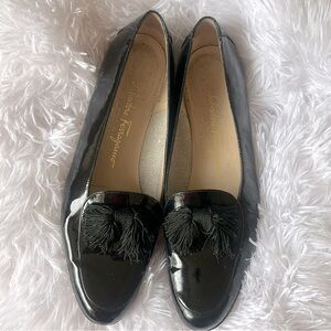 Salvatore Ferragamo Alberta Patent Leather Sq. Toe Tassel Bow Loafers Size "9.5"